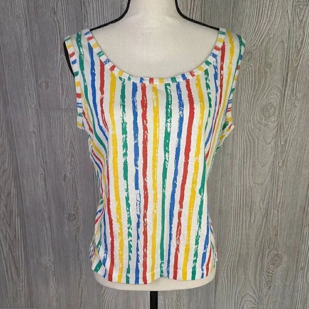 Vintage 80s More to Love Multicolored Striped Women’s 40 Medium T-Shirt Top